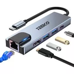 Adaptador Multipuerto USB C con HDMI 4K, USB 3.0, USB C PD y RJ45