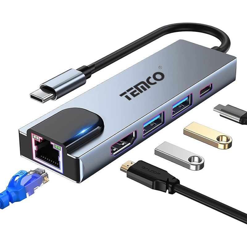 Adaptador Multipuerto USB C con HDMI 4K, USB 3.0, USB C PD y RJ45