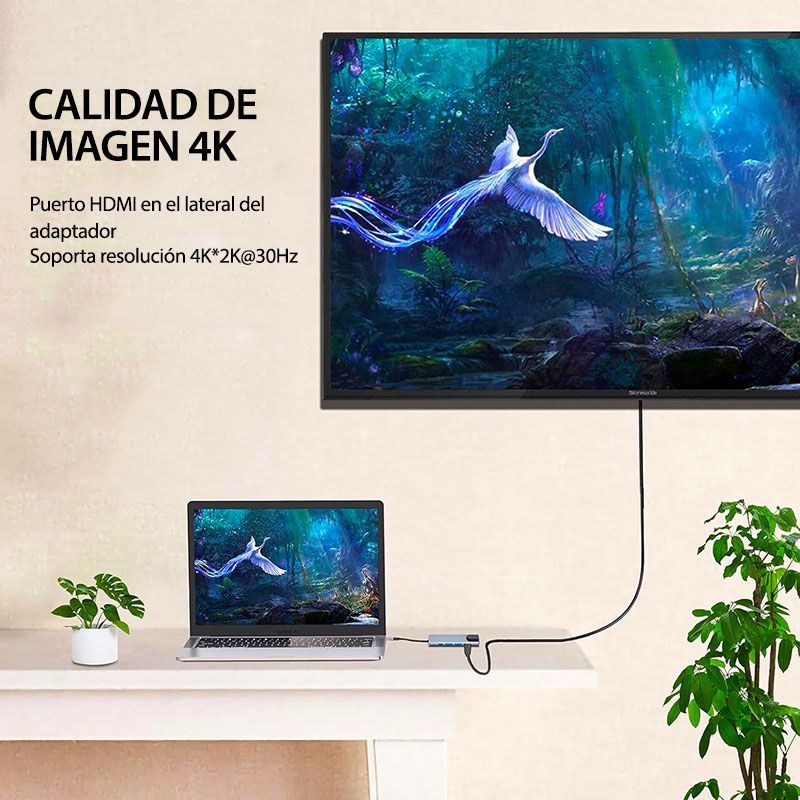 Adaptador Multipuerto USB C con HDMI 4K, USB 3.0, USB C PD y RJ45