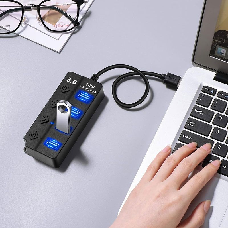 Concentrador USB 3.0 de 4 Puertos con interruptor y luz led