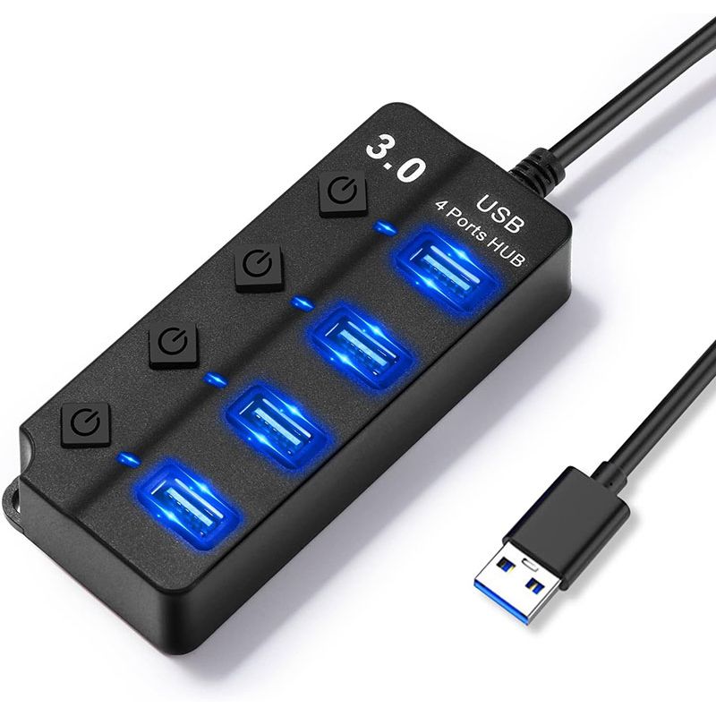 Concentrador USB 3.0 de 4 Puertos con interruptor y luz led