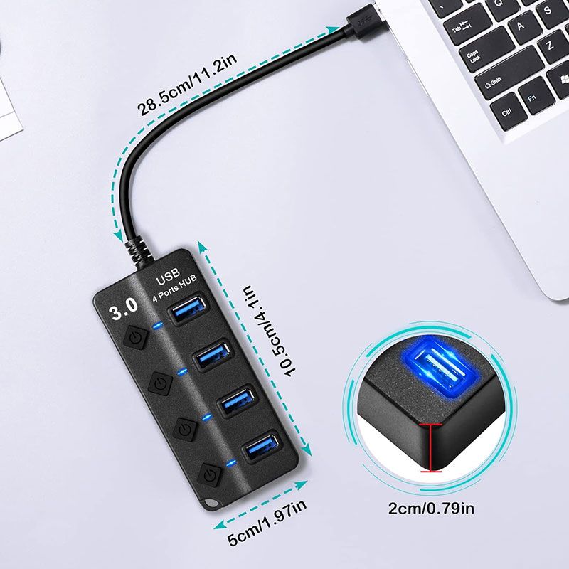 Concentrador USB 3.0 de 4 Puertos con interruptor y luz led