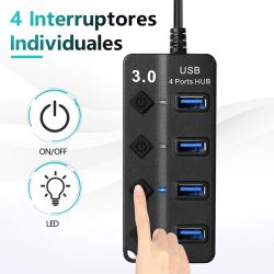 Concentrador USB 3.0 de 4 Puertos con interruptor y luz led