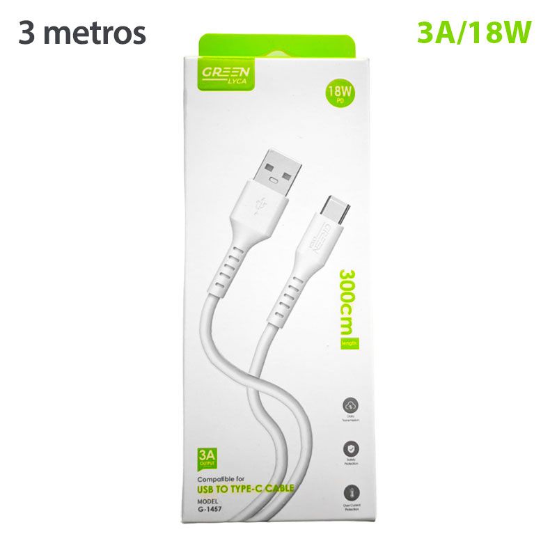 Cable Tipo C de 3 metros y carga rápida 3A 18W