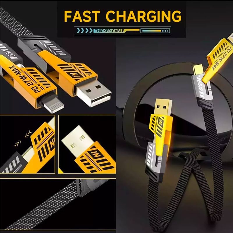 Cable 4 en 1 65W y 3A, USB y Tipo C a Lightning y Tipo C