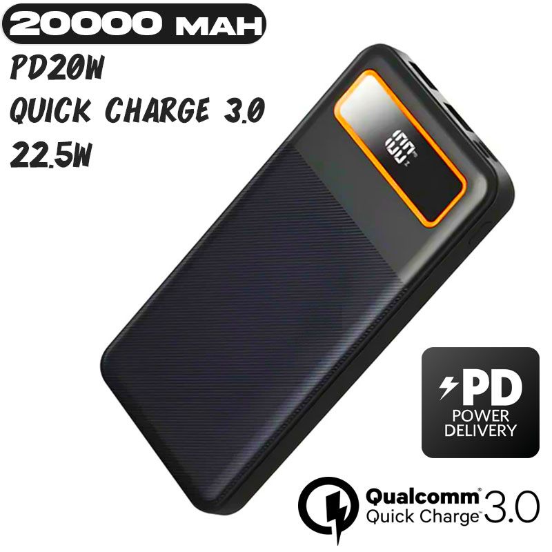 Bateria Externa de 20000 mAh Carga Rápida 22.5W y 3A