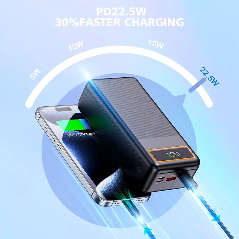 Bateria Externa de 30000 mAh con Carga Rápida 22.5W y 3A