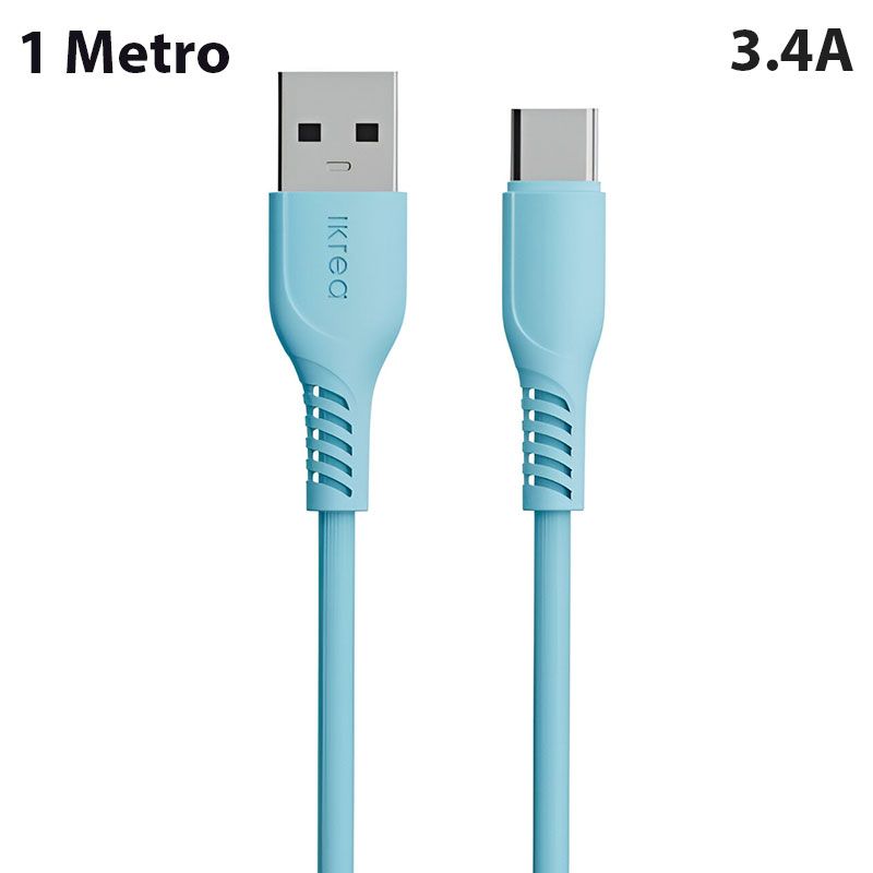 Cable Tipo C Azul 3.4A de Carga Rápida y 1 Metro