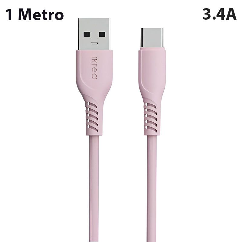 Cable Tipo C Rosa 3.4A de Carga Rápida y 1 Metro