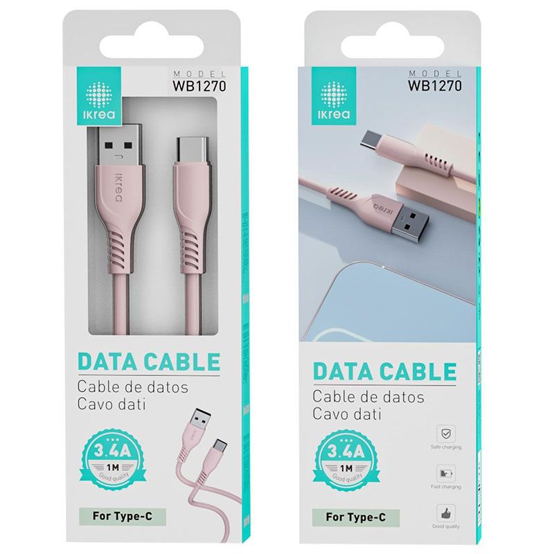 Cable Tipo C Rosa 3.4A de Carga Rápida y 1 Metro