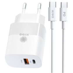 Cargador 30W con cable Tipo C a Tipo C 2 puertos PD + QC3.0