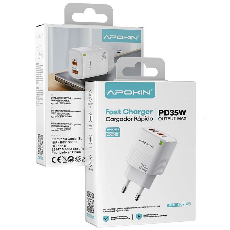Cargador Tipo C + USB PD 35W de carga rápida