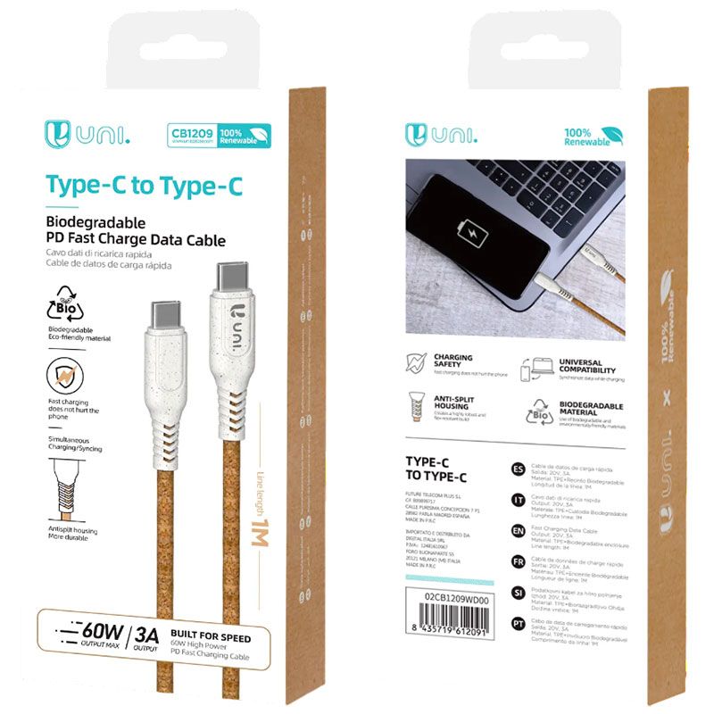 Cable Tipo C a Tipo C PD 60W 3A Biodegradable