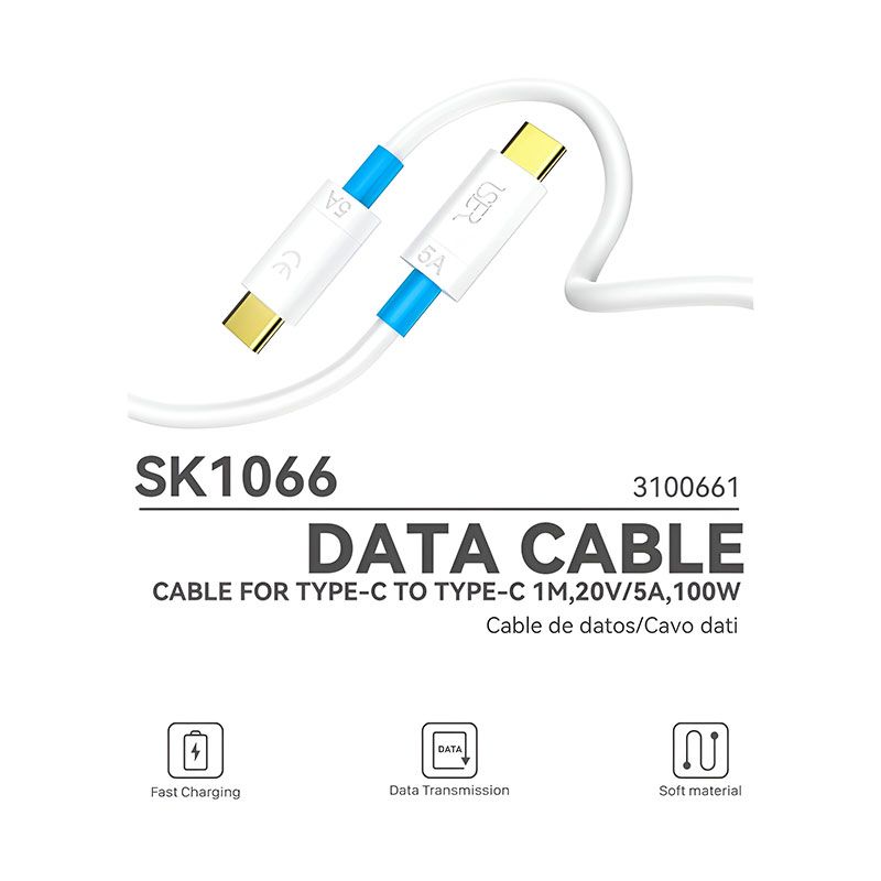 Cable Tipo C a Tipo C 100W 5A SK1066 Blanco