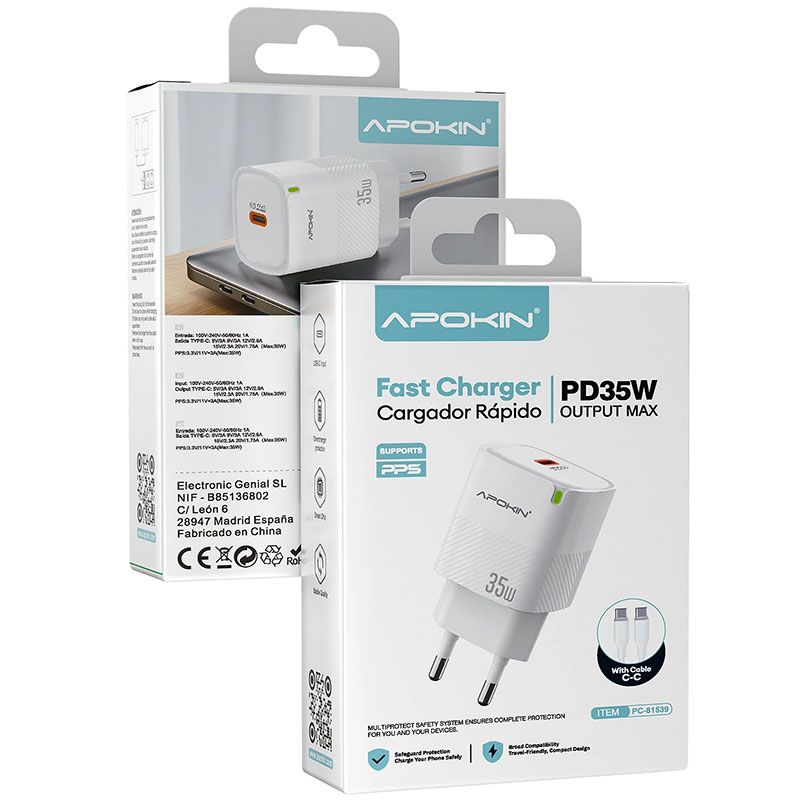 Cargador Tipo C PD 35W de carga rápida + Cable Tipo C a Tipo C