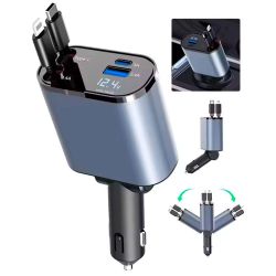 Cargador de Coche 120W 4 en 1 con cable retráctil
