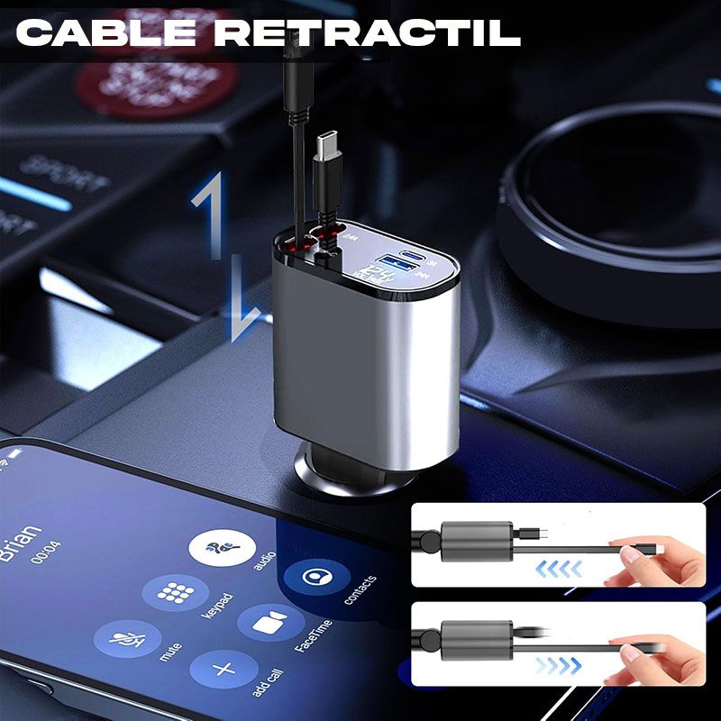Cargador de Coche 120W 4 en 1 con cable retráctil