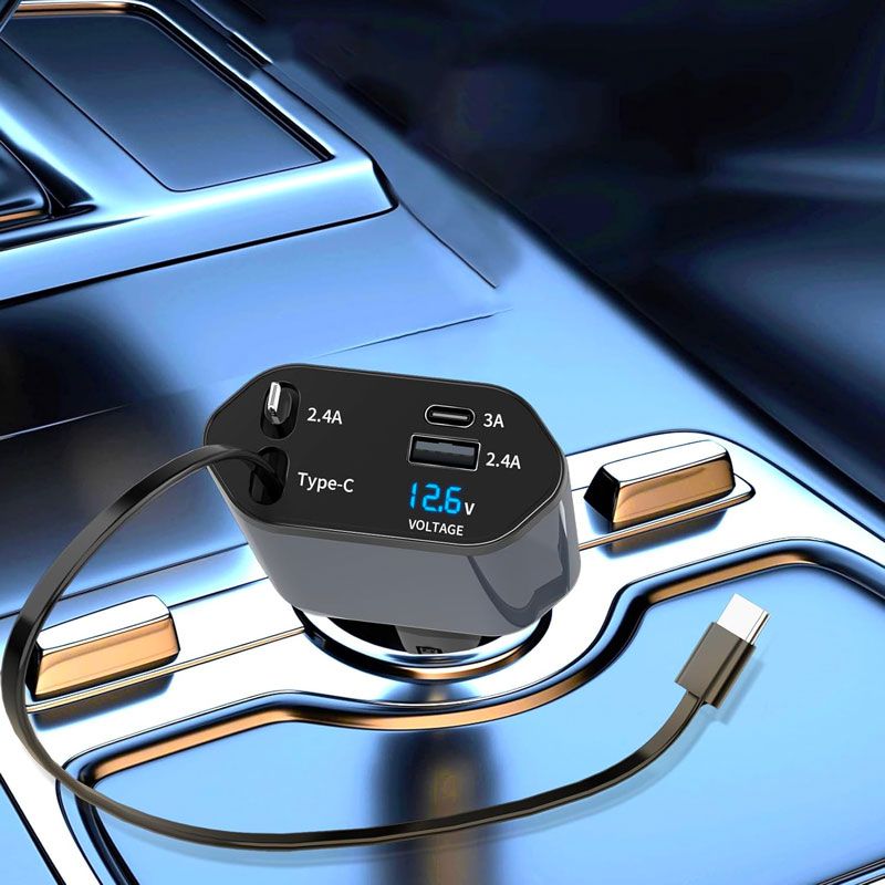 Cargador de Coche 120W 4 en 1 con cable retráctil