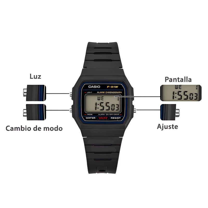 Reloj Casio F91 Digital Unisex con luz
