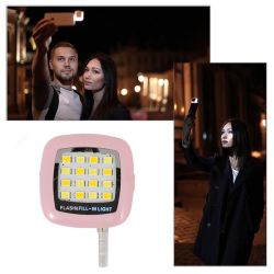 Mini Flash 16 Leds para Móviles iPhone y Android ideal Selfie Rosa