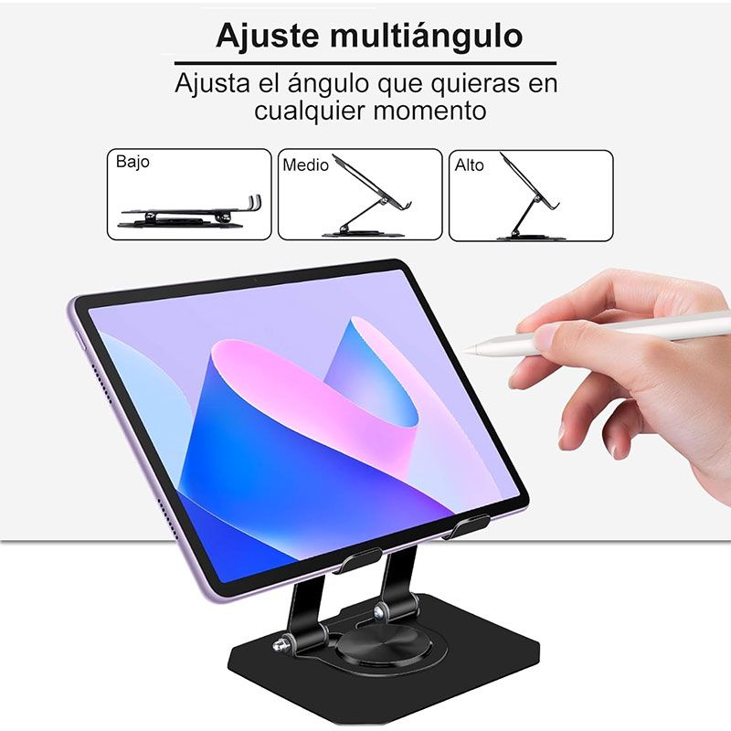 Soporte de escritorio para tableta giratorio 360 y ajustable