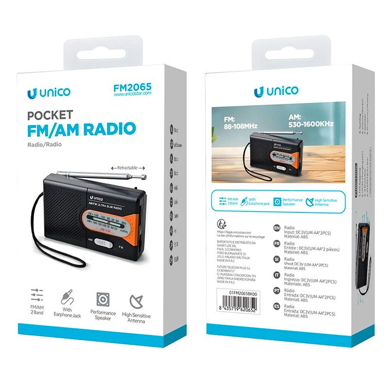 Radio portátil AM / FM UNICO FM2065 Color Negro