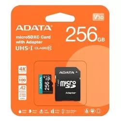 Tarjeta microSD ADATA 256GB UHS-I U3 V30 Clase 10 con Adaptador