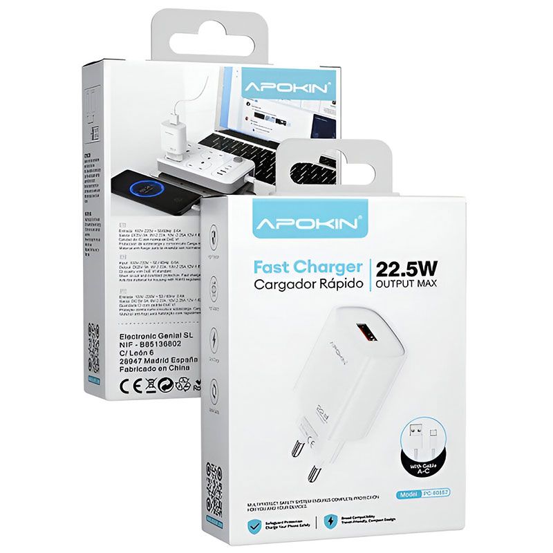Cargador USB Supercharger 22.5W Carga Rápida + Cable USB Tipo C