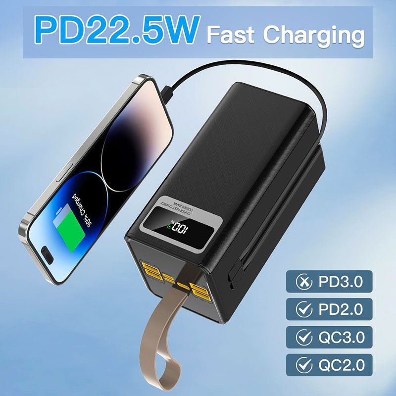 Batería Portátil de 60000 mAh con linterna y 7 puertos