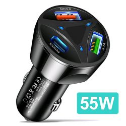 Cargador de Coche triple 55W Tipo C + Doble USB