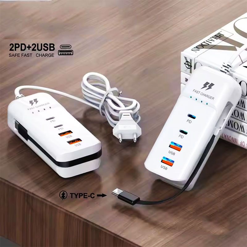 Regleta USB Tipo C y USB de 60W 4 + 1 con carga rápida