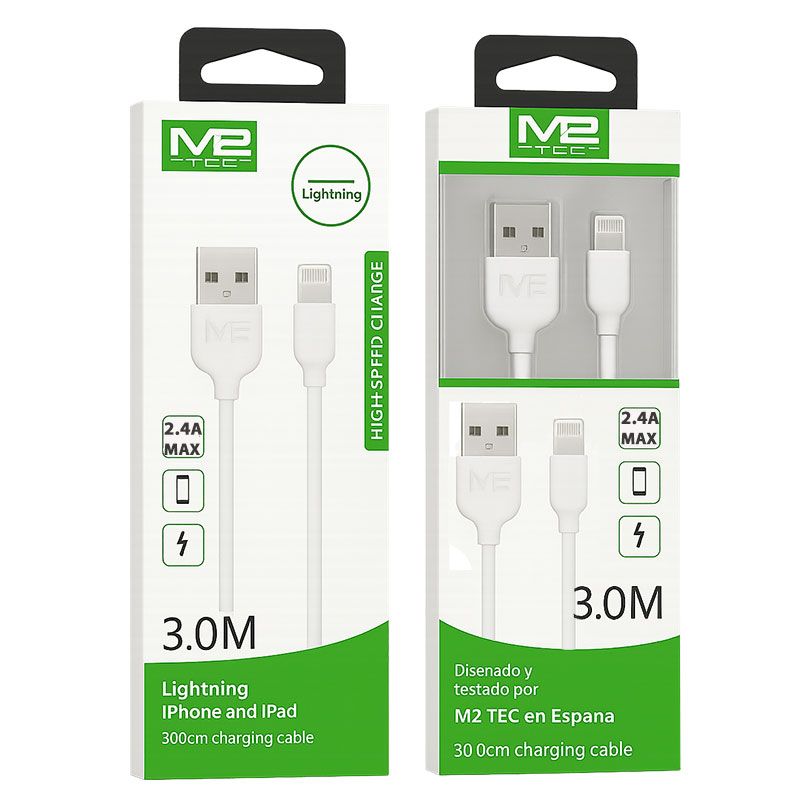Cable de Carga y Datos Lightning Blanco de 3 Metros para iPhone y iPad