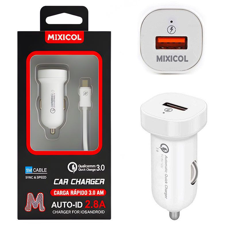 Cargador de Coche Carga Rápida de 14W 2.8A QC 3.0 y Cable Micro Usb