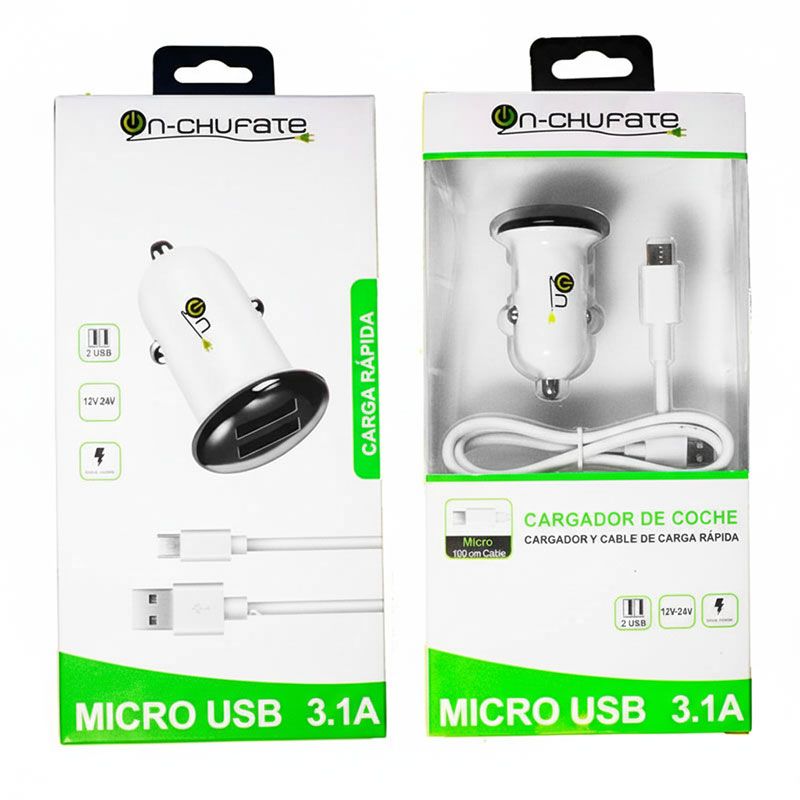 Cargador para coche de carga rápida 2 usb, 3.1A, 15W y cable Micro USB