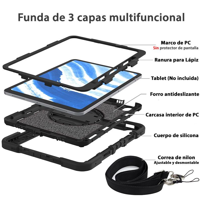 Funda Rugerizada con Asa y Correa para iPad 10 Gen y iPad 11 (A16)