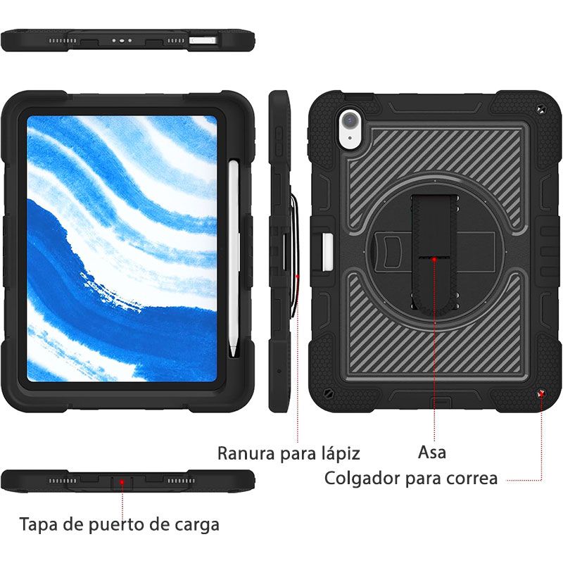 Funda Rugerizada con Asa y Correa para iPad 10 Gen y iPad 11 (A16)