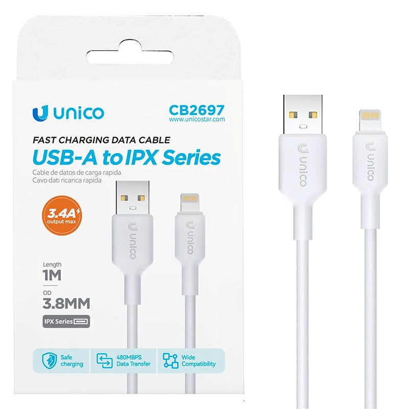Cable Lightning blanco 3.4A de Carga Rápida y 1 Metro iPhone y iPad