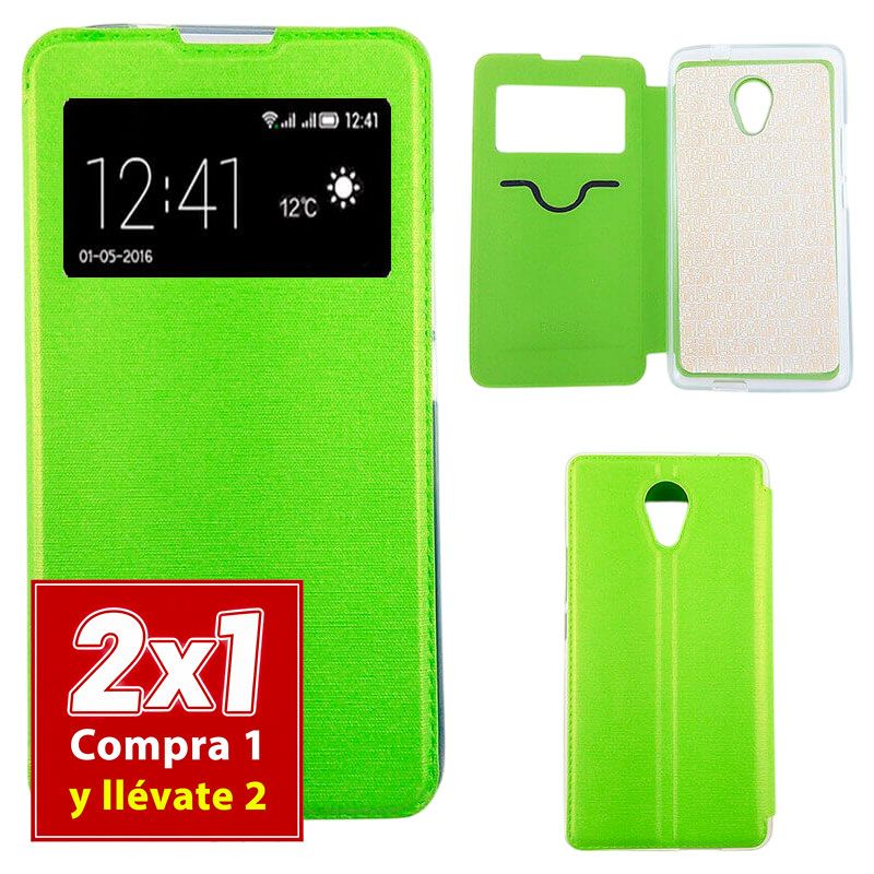 Funda con Tapa y Ventana para Wiko Robby Verde