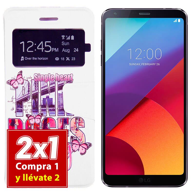 Funda dibujo Pink Roses con Tapa y Ventana para LG G6 