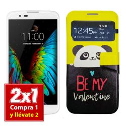 Funda con Tapa, Ventana y Soporte LG K10 Dibujo Panda Amarillo