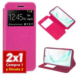 Funda libro con tapa y ventana para Samsung Galaxy Note 10 Rosa