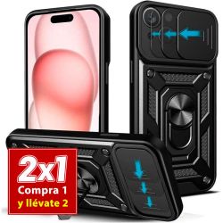 Funda Slide Armor con tapa de cámara y anillo metálico iPhone 15
