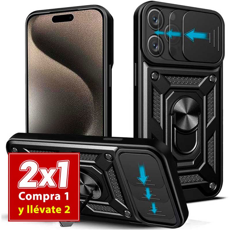 Funda Slide Armor con tapa para cámara y anillo para iPhone 15 Pro