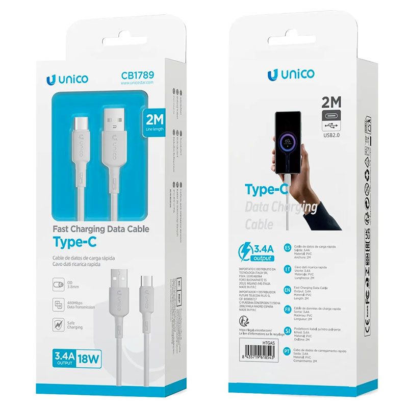 Cable USB a USB Tipo C 3.4A de 2 Metros y Carga Rápida