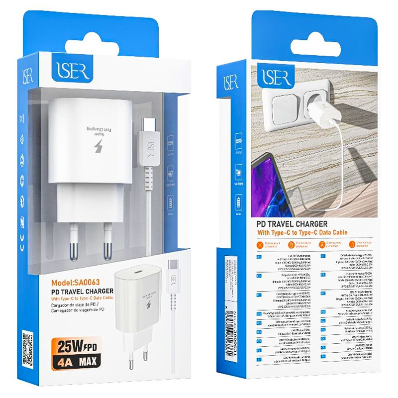 Cargador Usb C Carga rápida PD 25W 4A con Cable USB C a USB C