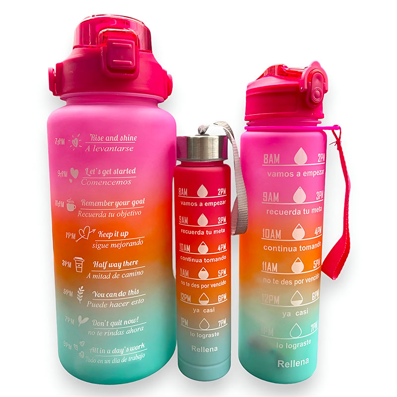 Set de 3 Botellas de Agua Deportivas para Ejercicio y Gimnasio