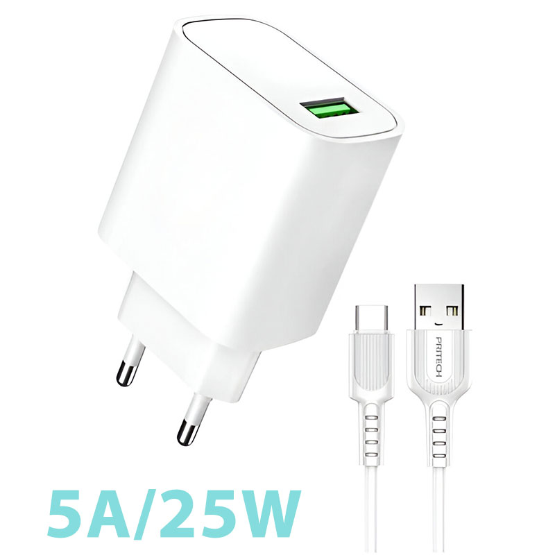 Cargador USB 5A 25W con Cable Tipo C de Carga Rápida