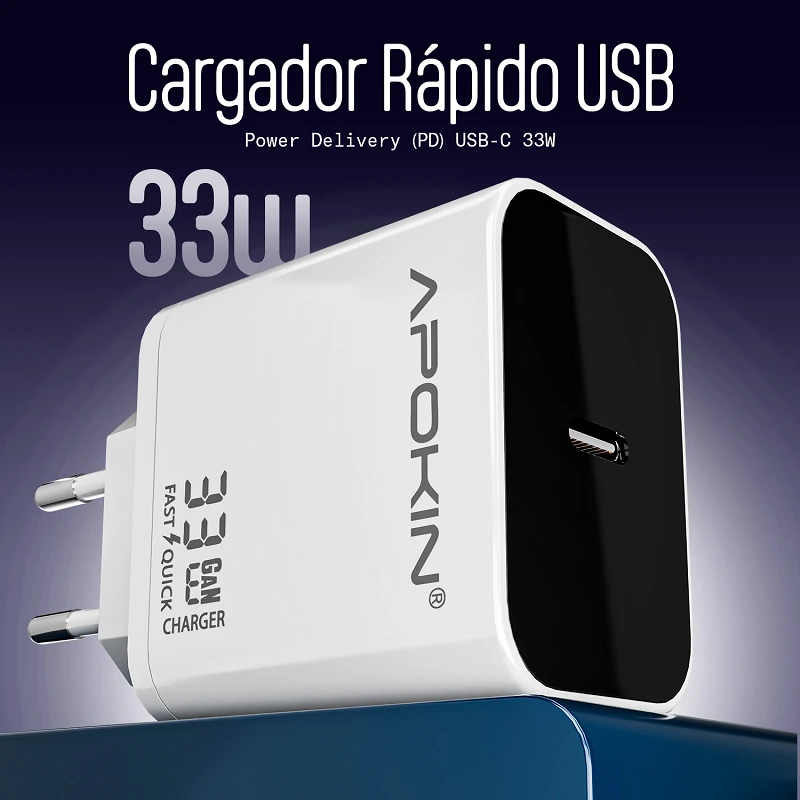 Cargador 33W GaN PD USB Tipo C de Carga Rápida