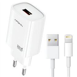 Cargador USB Supercharger 22.5W Carga Rápida + Cable Lightning