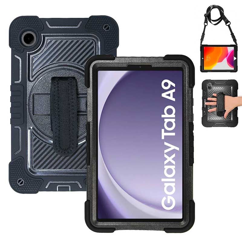 Funda Rugerizada con Asa, Correa y Soporte para Samsung Galaxy Tab A9 8,7" pulgadas